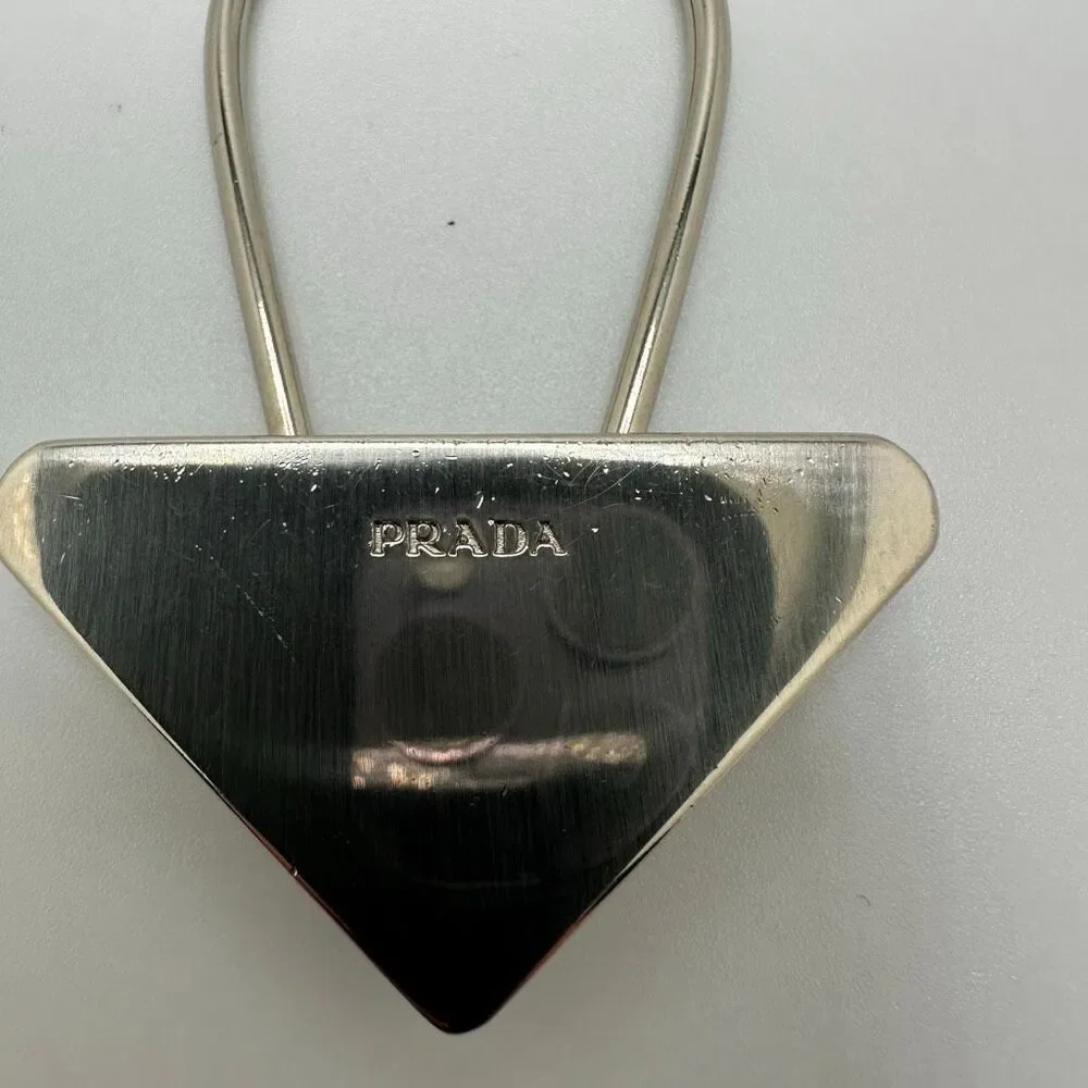 Prada Triangle Silver‎ Tone Key Ring Chain Replacement Lock Bag Charm
